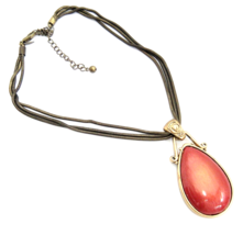 Chico&#39;s Gold Tone Three-Strand Necklace with Coral Teardrop Cabochon As Is - £7.76 GBP