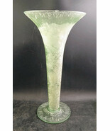 Frosted Glass Trumpet Vase, Mid-Century Moden, Crystaline Glaze 14.5&quot; OBO - $65.00