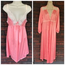 Vintage Pink Gown &amp; Robe Set Small 2 Piece Sleepwear All Nylon Duster Peignoir - £41.75 GBP