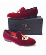 Handmade FERUCCI Burgundy Men Velvet Slippers loafers with Crown davucci - £102.38 GBP