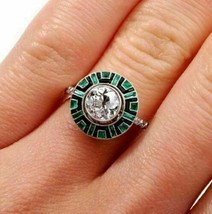 Smaragd Ring Art Déco Ring 2Ct Künstlicher Diamant 14K Weiß Vergoldet - £103.09 GBP