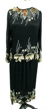 Amazing VTG Heavily Beaded 2 PC Silk Dress Skirt &amp; Top Black 1980s Disco... - $173.75