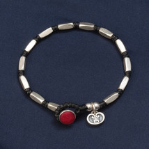 Sterling Silver Square Beaded Wax Rope Handwoven Bracelet with Ruyi Lock Charm - £19.58 GBP+