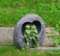 Garden Frog Statue Outdoor Waterproof Resin Happy Couple Frogs for Home Garden P - £38.32 GBP