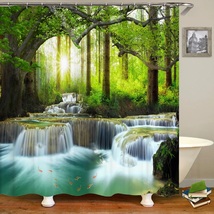 New Green Forest Waterfall Waterproof Shower Curtain Bathroom High quality - £18.65 GBP+