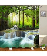 New Green Forest Waterfall Waterproof Shower Curtain Bathroom High quality - £18.31 GBP+