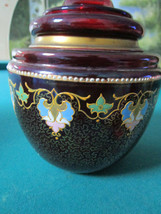 Antique Bohemia Decanter In Holder Bowl Red Ruby Hand Painted Rare Insert - £98.92 GBP