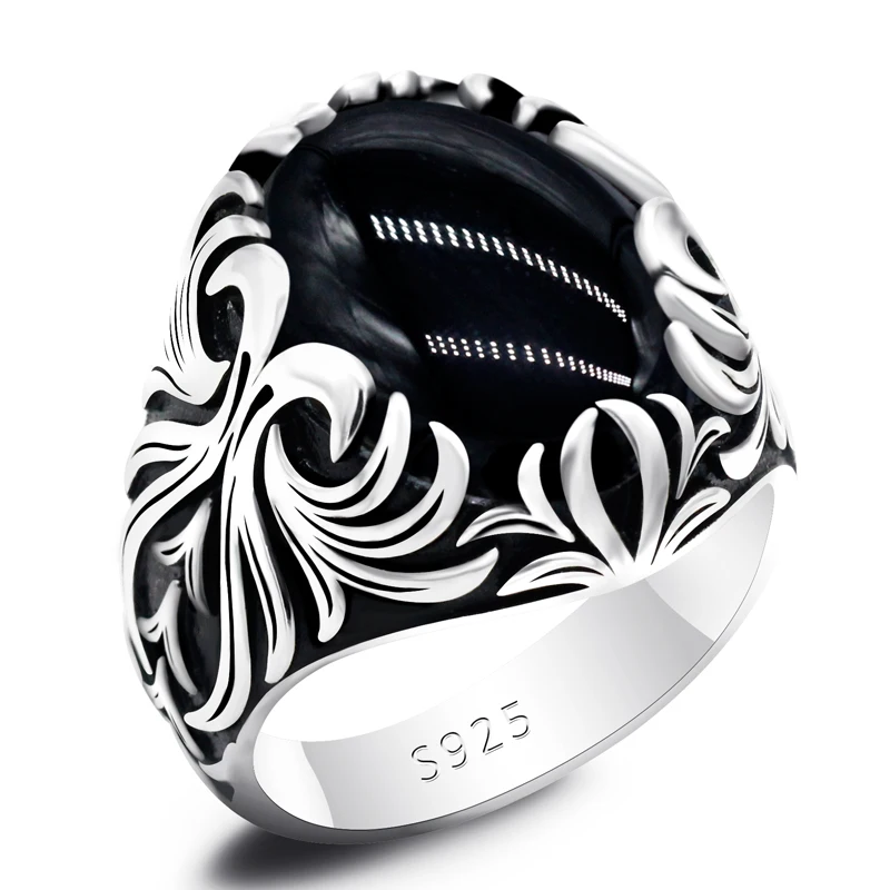 Tiger Eyes Ring for Men 925 Sterling Silver Big Natural Stone Male Punk Mask Rin - £44.43 GBP