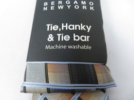 Men's  Nautica Tie/Hankie/Tie Bar Set Woven Silky Feel #Nautica-8 Tan Gray image 2