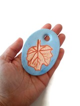 Large Necklace Pendant For Jewelry Making, Handmade Hand Painted Leaf Clay Charm - £25.65 GBP