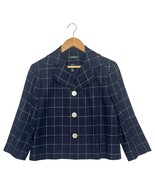 VTG Lauren Ralph Lauren Blazer Womens 12 Blue Silk Linen Windowpane 90s Y2K - $98.99