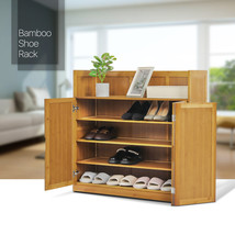 35&quot; Bamboo 5-Tier [ENCLOSED EDGE] Bifold Door Shoe Cabinet Footwear Storage Rack - £91.99 GBP