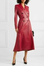 Stylish RED Women&#39;s Genuine Lambskin Leather Trench Coat Halloween Casual Formal - £121.40 GBP