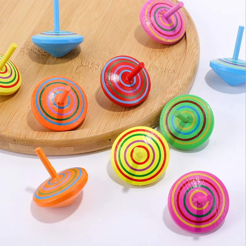 ​10pcs Classic Funny Wooden Small Spinning Top Rainbow Colors Desktop - £10.96 GBP