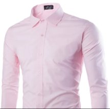 Solid Color Men&#39;s Fashionable Color Long Sleeve Shirt - Pink - £12.01 GBP