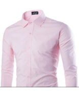 Solid Color Men&#39;s Fashionable Color Long Sleeve Shirt - Pink - £11.99 GBP