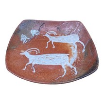 Studio Pottery Artist Signed Cave Painting Antelope &amp; Hands 10.25” X 10.75” - £26.90 GBP