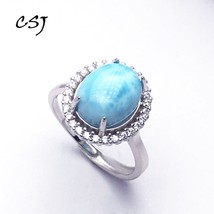 natural blue Larimar Ring fine jewelry Sterling Silver Blue Larimar oval9*11mm W - £43.59 GBP
