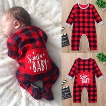 Santa baby jumpsuit red Xmas, My First Christmas plaid baby romper long sleeve,  - £40.18 GBP