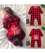 Santa baby jumpsuit red Xmas, My First Christmas plaid baby romper long ... - £40.17 GBP