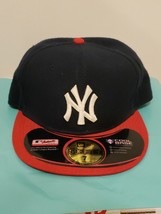 New York Yankees New Era 59fifty Cool Base Hat Size 7 Fitted MLB Blue and Red - £17.62 GBP