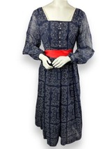 Vtg La Merite Shops Swiss Polka Dot White Navy Blue Dress Sheer Slv ILGW... - £100.85 GBP