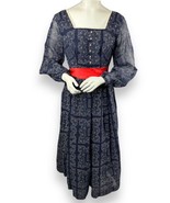 Vtg La Merite Shops Swiss Polka Dot White Navy Blue Dress Sheer Slv ILGW... - £101.30 GBP