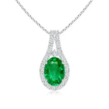 ANGARA Natural Oval Emerald &amp; Diamond Pendant in 14K White Gold (AAA, 0.... - £1,525.16 GBP