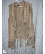 Kandy Kiss Faux Suede Fringe Vest Open Front Laser Cut Out Tan Womens Sz... - $12.01