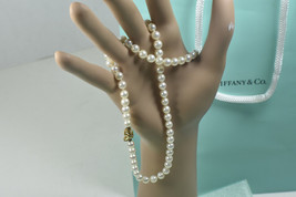 Tiffany &amp; Co Akoya Pearl 18&quot; Necklace 18K Yellow Gold Signature X &amp; Gift... - £2,309.69 GBP