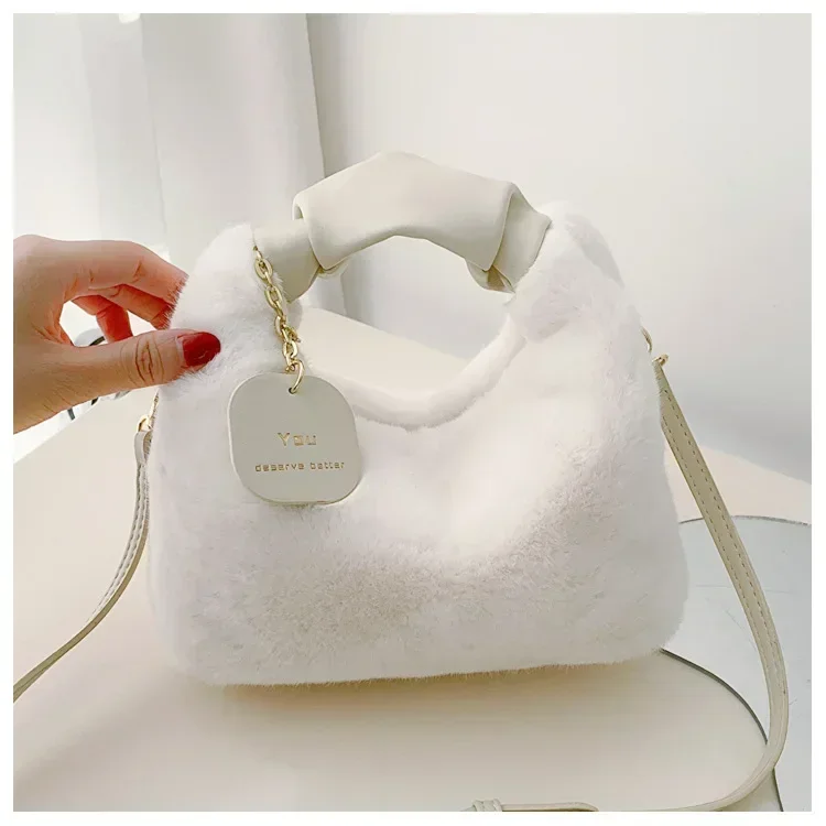 Ur plush handbags ruched handle small lady shoulder crossbody bag casual tote half moon thumb200