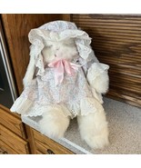 Vintage Ms Noah Plush White Bunny 22” Tall Floral Bonnet &amp; Dress - £53.90 GBP