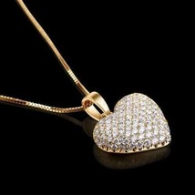 2.50 Ct Round Lab Created Diamond Woman&#39;s Heart Pendant 14k Yellow Gold Plated - £119.57 GBP