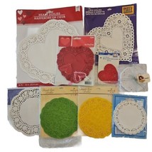 Vtg Paper Doily Lot Green Yellow White Red Heart Coasters French Lace 9 Packs - £16.07 GBP