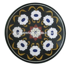 Black Round Marble Coffee Counter Table, Mosaic Inlay Arts Tops Table, Home Deco - £112.73 GBP+