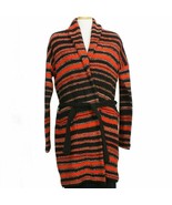 RALPH LAUREN Black Red Variegated Stripe Wool Blend Long Belted Cardigan L - £102.71 GBP