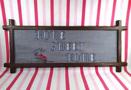 Sweet 70&#39;s Country Cross Bars 7x21 Gingham Hand Stitch Home Sweet Home Wall Art - $20.00