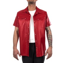 Formal Casual Red Shirt Handmade Men Stylish Classic 100% Pure Leather L... - $106.22