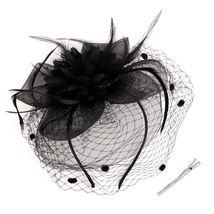 Hotalisona Women&#39;s Feather Tulle Fascinator Hat Black Tea Party Headband... - $275.60 MXN