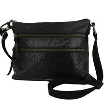 The Sak Black Tooled Leather Silvertone Hardware Crossbody Shoulder Bag - £27.17 GBP