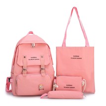 4pcs/Set Women Canvas Backpa College Student Schoolbag Fashion Letters Teenager  - £31.38 GBP