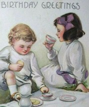 Birthday Postcard Children Drinking Tea Series 104 Unused Vintage Original - £5.05 GBP