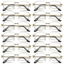 12Pair Mens Square Metal Frame Golden Reading Glasses Classic Readers Ey... - $21.99