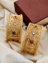Indian Bollywood Style Gold Plated Kundan Bracelet Bangles Kada Jewelry Set - £37.14 GBP