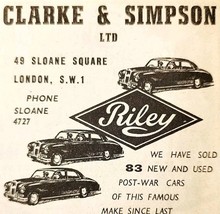 1954 Clarke &amp; Simpson Riley Car Dealership Advertisement Automobilia E89G2 - €17,25 EUR