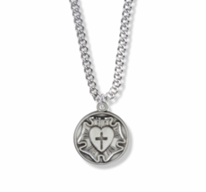 Sterling Silver Diamond Engraved Lutheran Rose Medal Necklace &amp; Chain - £95.91 GBP