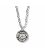 STERLING SILVER DIAMOND ENGRAVED LUTHERAN ROSE MEDAL NECKLACE &amp; CHAIN - £95.63 GBP