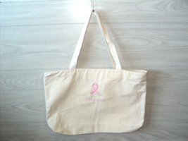 Breast Cancer Survivor Ribbon Embroidered Tote Bag Natural Canvas 19&quot; x 13&quot; NEW - £11.55 GBP
