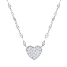 Sterling Silver Heart CZ Mirror Chain Choker Necklace - £34.17 GBP