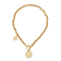 AENAENVintage Carved Letter Round Pendant Choker Necklace for Women Gold Color F - £13.33 GBP